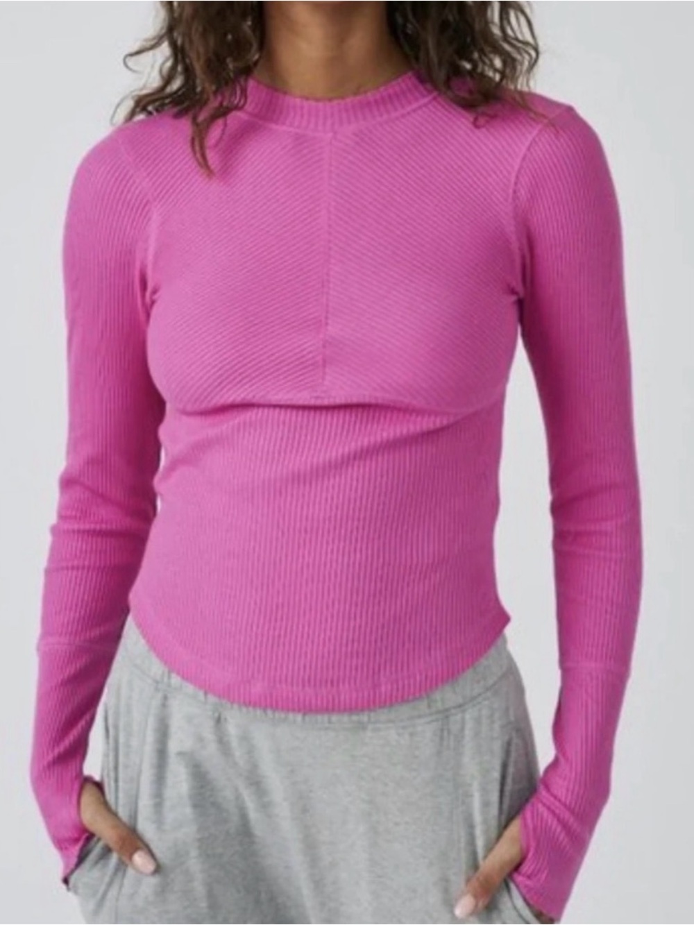 FP Movement by Free People Hot Pink Ribbed Long Sleeve Crew